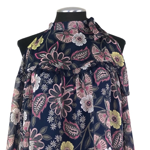 Libby Edelman - Sheer Tie Neck Floral Cold Shoulder Top - Picture 3 of 11
